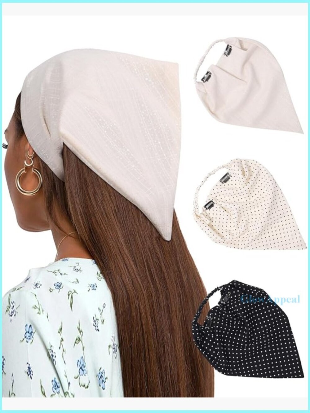 Elastic Hair Scarf Headband Set with Clips, 3-Piece Boho Kerchief Bandanas